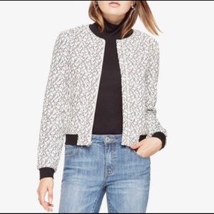 BCBGMaxAzria White and Black Lace Bomber Jacket